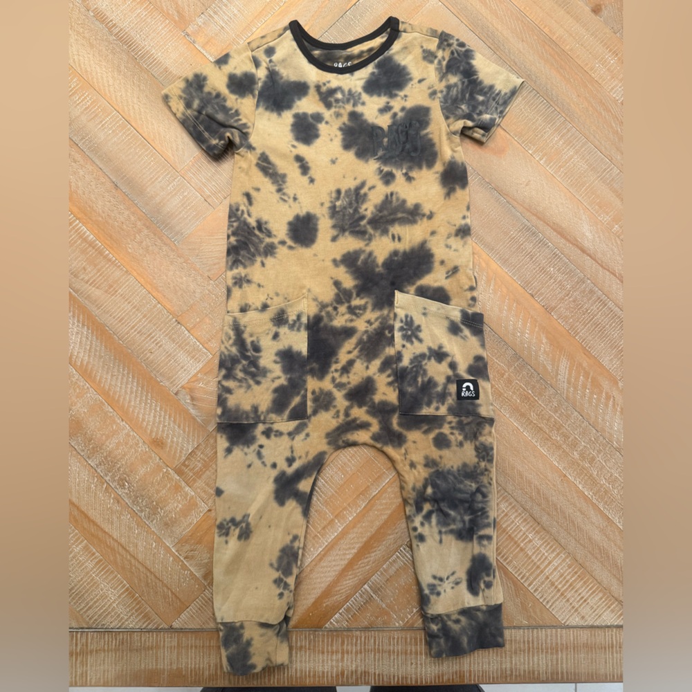 Rags to Raches Black and Tan Tie-Dye Romper 6-12 Months